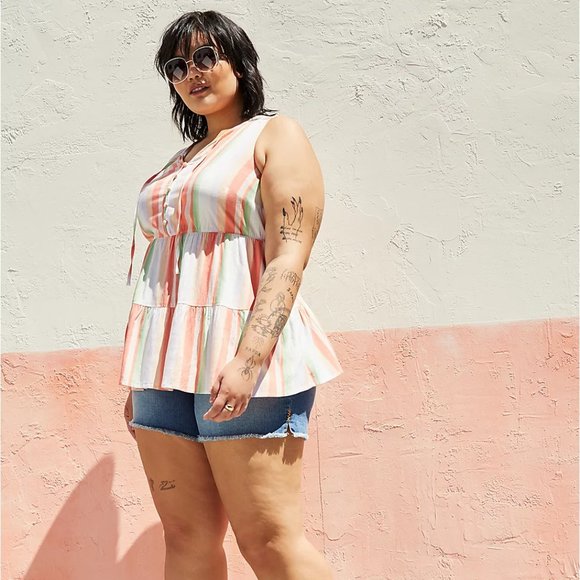 Torrid Size 2X 18-20 Tiered Tank - Textured Stretch Rayon Multi Stripe - Picture 4 of 5